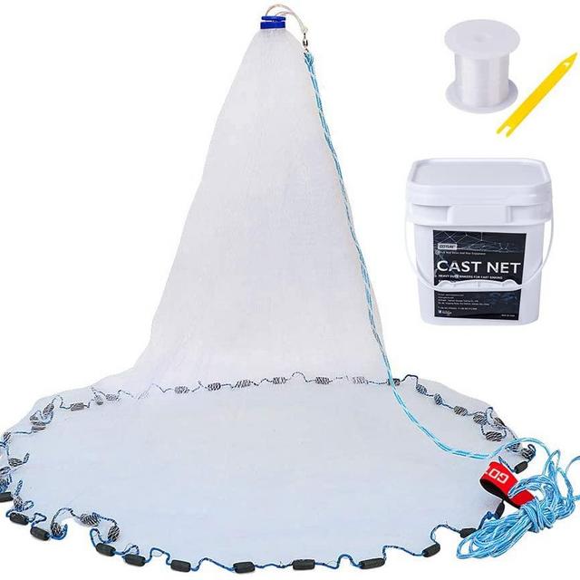 Goture American Fishing Cast Net,Casting Nets Freshwater Saltwater for Bait Fish Shrimp Trap 3ft/4ft/6ft/7ft/8ft/10ft/12ft Radius 1/4 3/8 inch Mesh Size,Throw Fishing Castnet with Needle Shuttle Backup