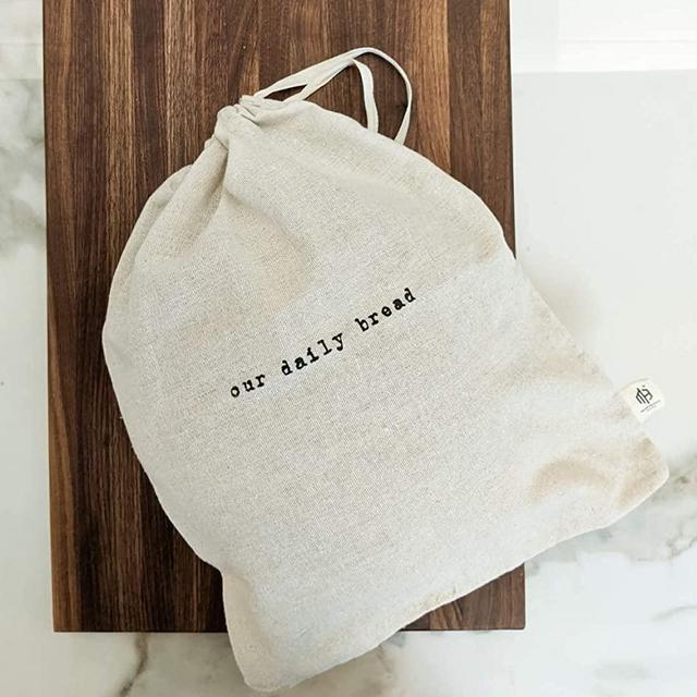 Montecito Home "Our Daily Bread" Set of 2 Natural Linen Bread Bags (15x12 Boule Bags), Reusable Drawstring Bag Homemade Bread Storage, Perfect for Bakers, House Warming