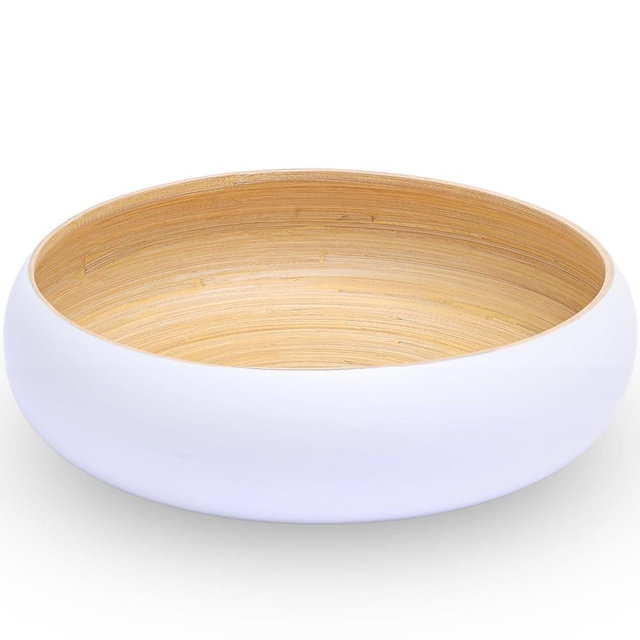 CLAYNIX Bamboo Fruit Bowl, Decorative Bowl For Kitchen Counter, Large Serving Bowl, Or Fruit Basket For Kitchen (White)
