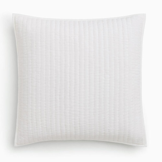 Cotton Solid Pick Stitch Euro Sham, Alabaster