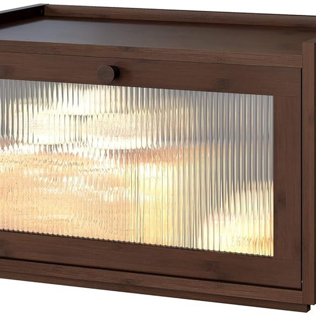 kiplant Large Bread Box for Kitchen Counter, Bamboo Bread Storage Container with Wavy Arcylic Transparent Door, Bamboo Wooden Farmhouse Bread Box for Your House (Brown)