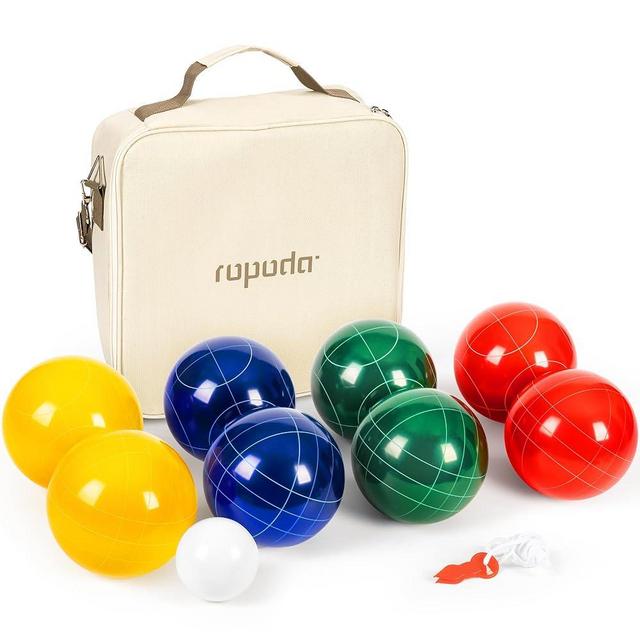 ropoda 107mm Bocce Ball Set Regulation Size and Weight with 8 Resin Bocce Balls, Resin Bocci Balls for Professional Tournament Competition, 60mm Pallino, Nine-Grid Shockproof Carrying Bag(2-8 Players)