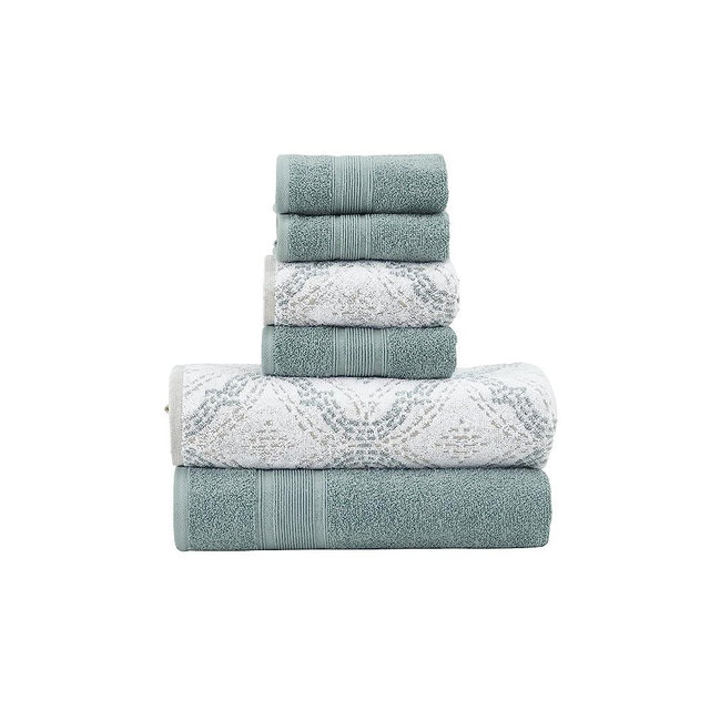Modern Threads Capri 6-Piece Reversible Yarn Dyed Jacquard Towel Set - Bath Towels, Hand Towels, & Washcloths - Super Absorbent & Quick Dry - 100% Combed Cotton, Ivy