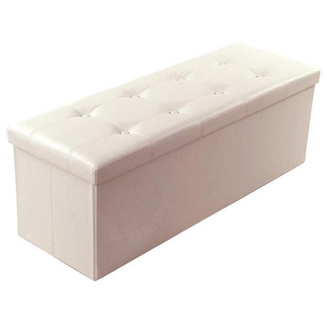 SONGMICS 43 Inches Faux Leather Folding Storage Ottoman Bench, Storage Chest Footrest Padded Seat, Beige
