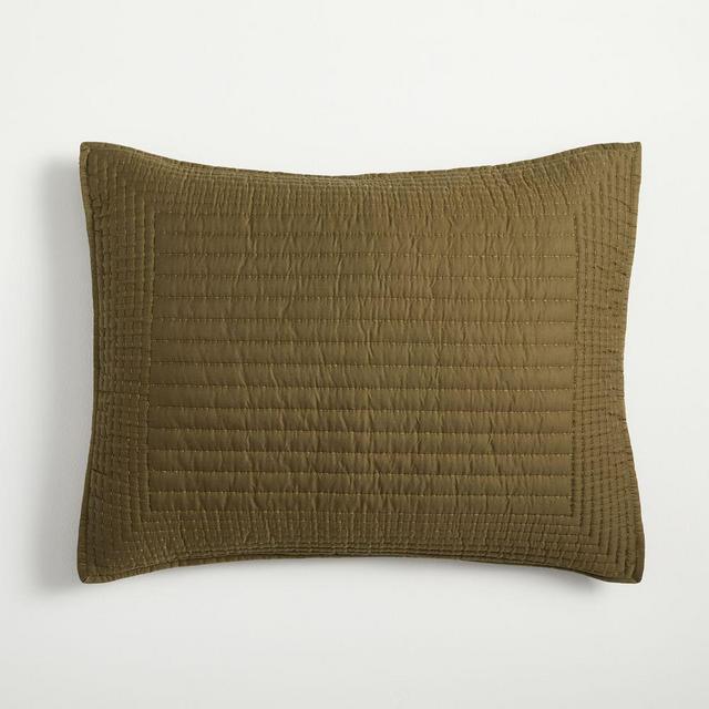 Tencel Pick Stitch Quilt, Standard Sham Set, Dark Olive