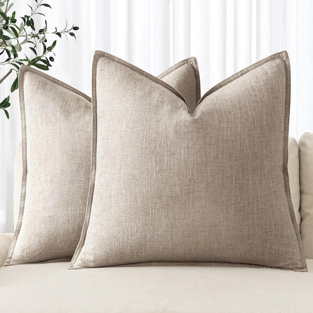 MIULEE Decorative Linen Pillow Covers 24x24 Inch Natural Linen Boho Farmhouse Neutral Couch Throw Pillows for Bed Pack of 2 Accent Modern Pillowcase Sofa Livingroom Home Decor