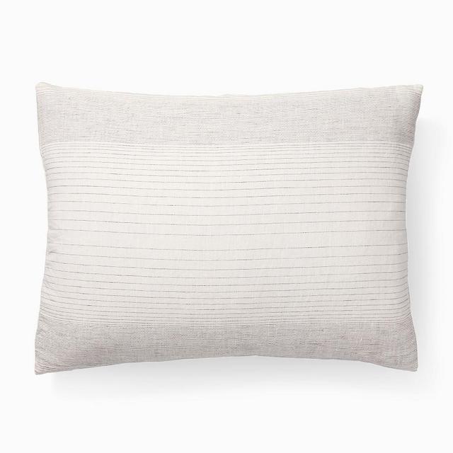 Belgian Flax Linen Graduated Stripe Standard Sham, White/Asphalt, Set Of 2