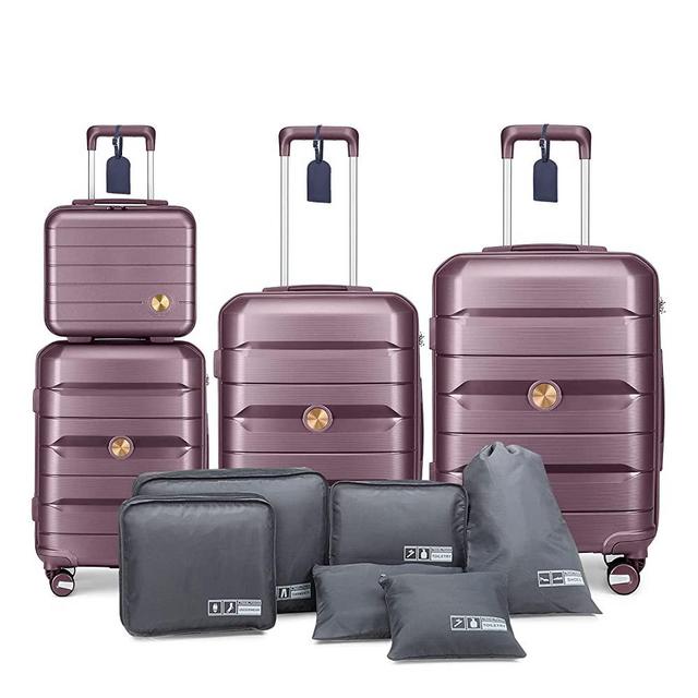 Somago Luggage 3 Piece Set Suitcase Spinner Hardshell Lightweight TSA Lock Carry on 4 Piece Luggage Sets with PP Material (Purple)