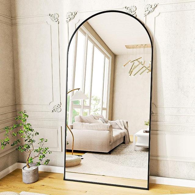 VooBang Full Length Mirror, 76" x 34" Arch Floor Mirror with Stand, Aluminum Alloy Frame Full Body Mirror, Standing Hanging or Leaning Against Wall for Wall Bedroom Bathroom Living Room Decor, Black