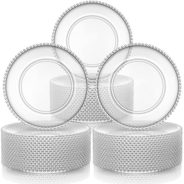 Hoolerry 50 Pcs Clear Charger Plates Bulk 13 Inch Plastic Round Dinner Plate with Beaded Rim Acrylic Round Plates Decorative Charger Service for Home Birthday Wedding Party Events Table Decor