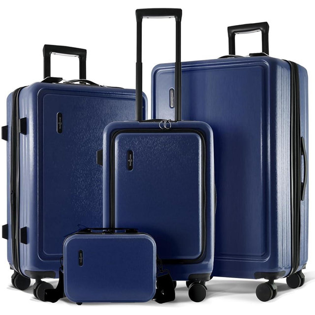 TRAVELARIM Hard Shell Luggage Sets with Spinner Wheels 4 Piece, Expandable Large Suitcases with TSA Lock, Travel Large Suitcase Set, Navy Luggage Set