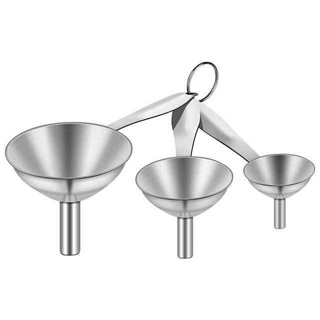 Stainless Steel Funnels, 3 in 1 Metal Kitchen Funnels for Filling Bottle with Handy Handle for Transferring Essential Oils, Liquid, Fluid, Dry Ingredients & Powder, Durable and Dishwash