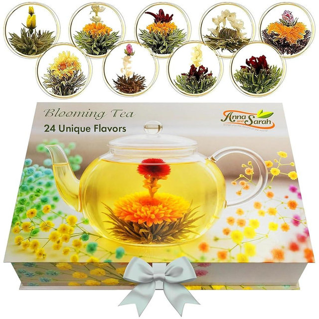 Blooming Tea & Edible Flower Infusions, Green Tea, 24 Unique Flavors Gift Set for Everyone – Natural, Floral & Aromatic Teas in Extra Large Premium Gift Box