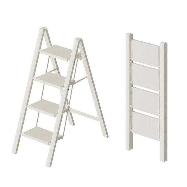 HillhutApex 4 Step Ladder, Lightweight Foldable 4 Step Stool with Anti-Slip Wide Pedal, 330lbs Capacity Aluminum Ladder for Household,Office,Garage(White)