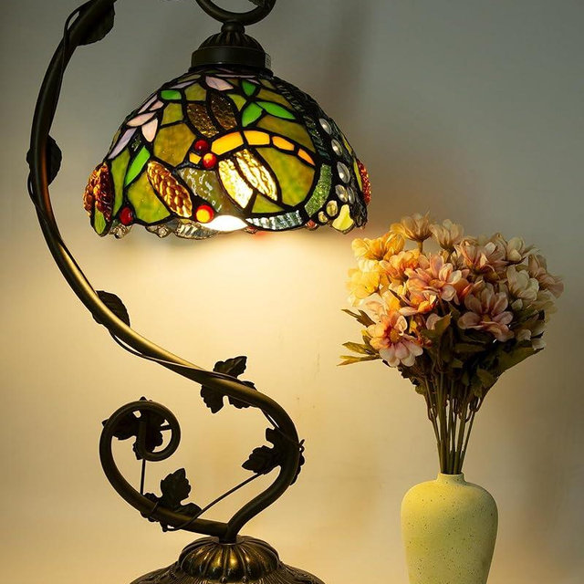 Ppbmocw Tiffany Lamp,21x11x8inches Stained Glass Lamp,Dragonfly Tiffany Style Table Lamp with Three-Color Dimming for Bedside Table,Dining Table,Antique Office
