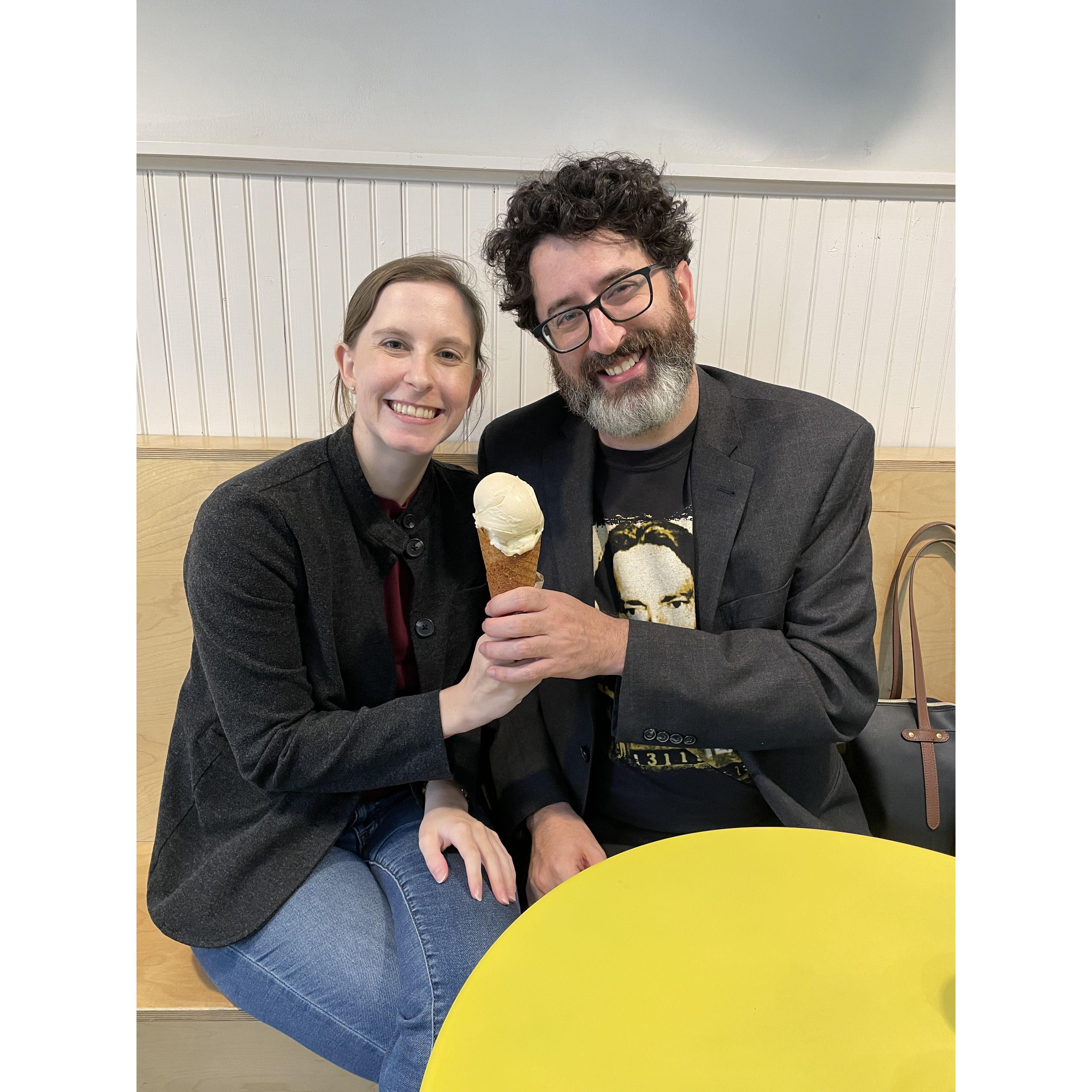 Sharing an ice cream cone in Little Rock, AR, September 2024. Brian spoke about his book Willie, Waylon and the Boys at the Six Bridges Book Festival.