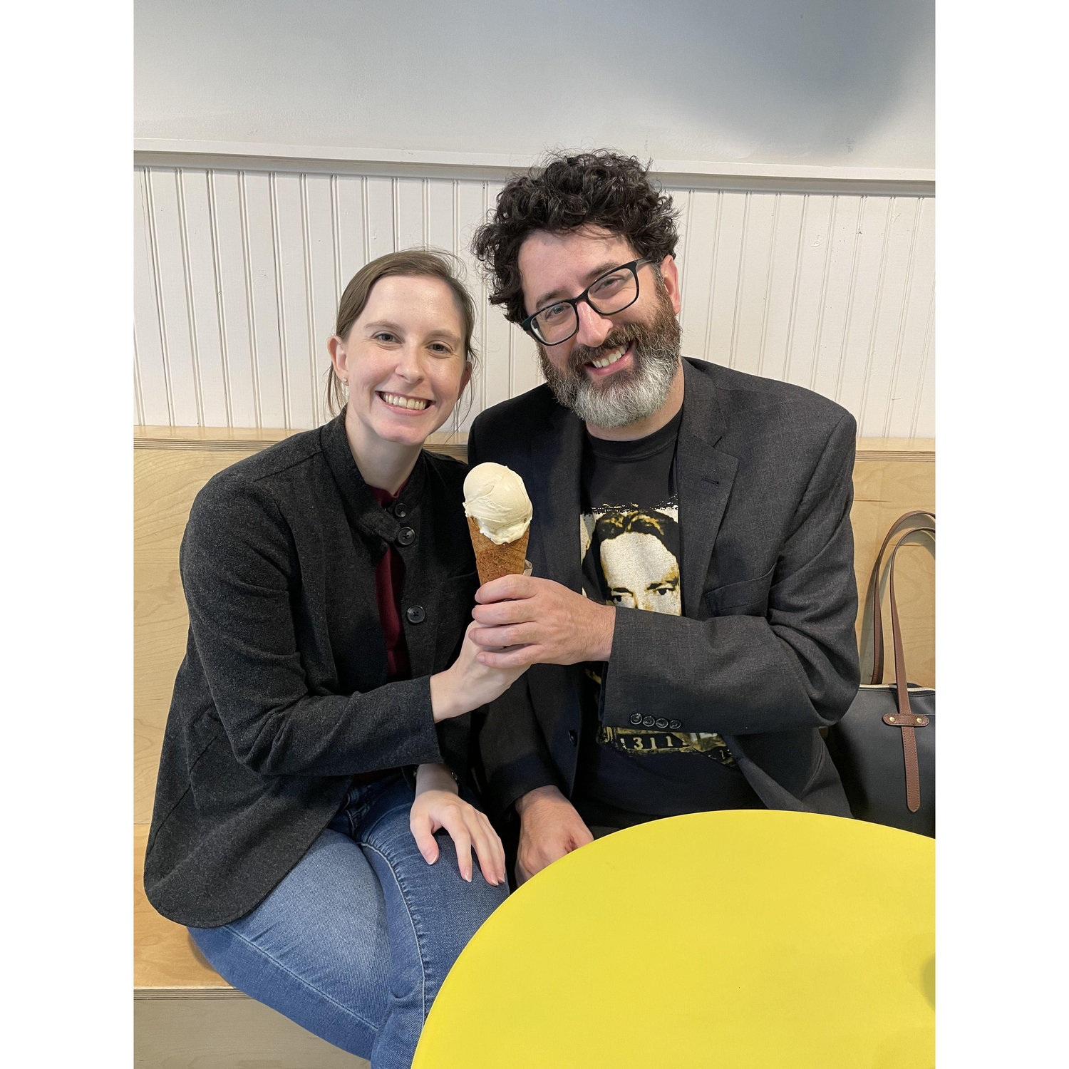 Sharing an ice cream cone in Little Rock, AR, September 2024. Brian spoke about his book Willie, Waylon and the Boys at the Six Bridges Book Festival.