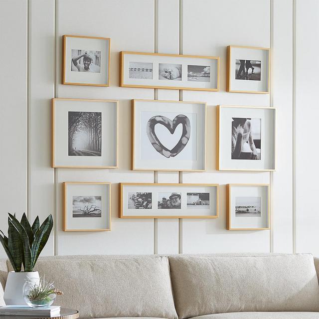 Brushed Brass Picture Frame Gallery, Set of 9