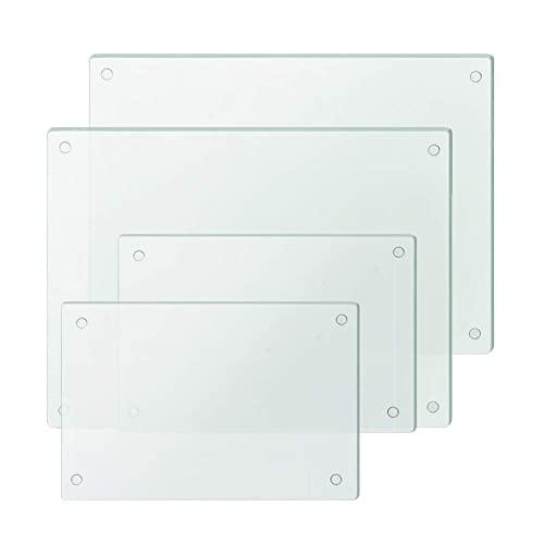 Clear Tempered Glass Cutting Board Set, 4 Pcs, Tableware Kitchen Decorative Trays with Rubber Feet by Murrey Home, 11.75"x15.75" & 7.75"x11.75"