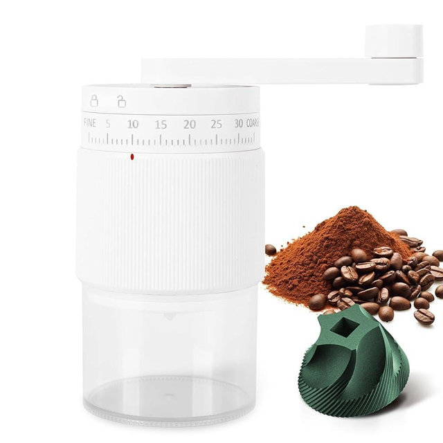 Manual Coffee Grinder - 95 Ceramic Burr, Adjustable Coarse to Fine, 30g Beans & 80ml Powder, Detachable Handle for Espresso, French Press, Camping (white)