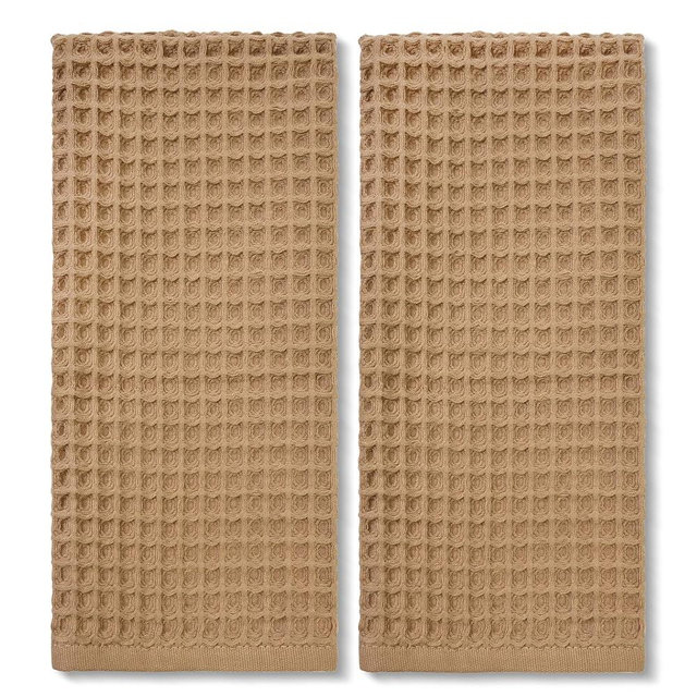 Jacquotha Waffle Bathroom Hand Towels 2-Piece (Tan) – Cotton, Soft, Lightweight, Lint Free, 13” x 29”