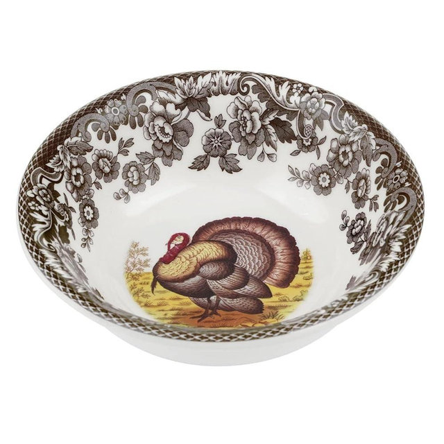 Spode Woodland Turkey Mini Bowl - Iconic 5" Fine Earthenware Dish for Dips or Sauces, Thanksgiving Tableware with British Flowers Border - Microwave, Freezer, Dishwasher Safe, Made in England