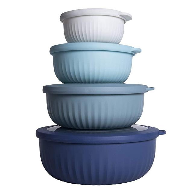 Cook with Color Mixing Bowls - 8 Piece Nesting Plastic Mixing Bowl Set with Lids (Blue Ombre)