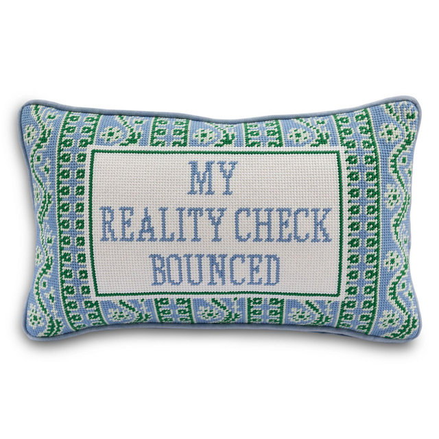 Furbish Studio Reality Check Needlepoint Pillow, 15" x 9"