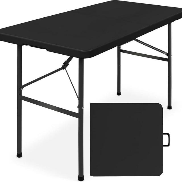 Simpli-Magic 4ft Plastic Folding Table, Indoor Outdoor Heavy Duty Portable w/Handle, Lock for Picnic, Party, Camping - Black