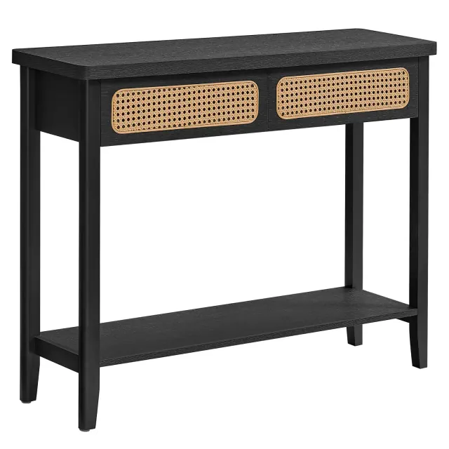 VASAGLE Console Table, Sofa Table, Narrow Entryway Table, Entry Table with 2 Drawers, Open Storage Shelf, Rounded Corners, Boho Style, Ash Black