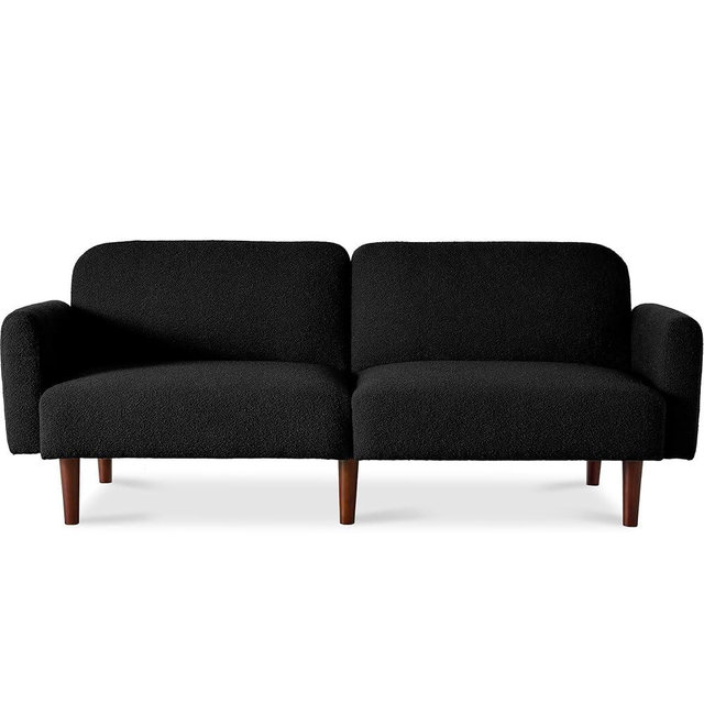 Best Choice Products 77" Mid Century Modern Boucle Loveseat Sofa, Couch, Convertible Sofa Sleeper Bed w/Real Wood, Removable Armrest - Midnight Black