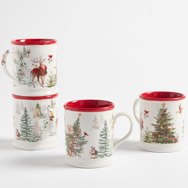 Enchanted Forest Stoneware Mugs, Set of 4 - Multi