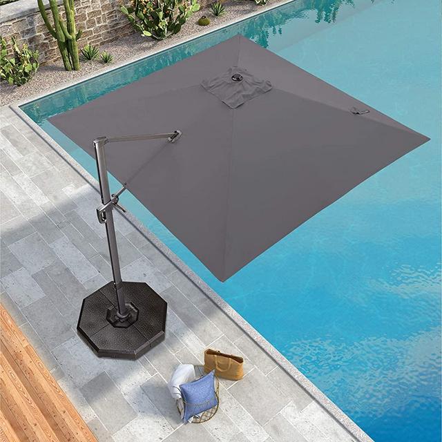 PURPLE LEAF 10 Feet Patio Umbrella Outdoor Cantilever Square Umbrella Aluminum Offset Umbrella with 360-degree Rotation for Garden Deck Pool Patio, Grey