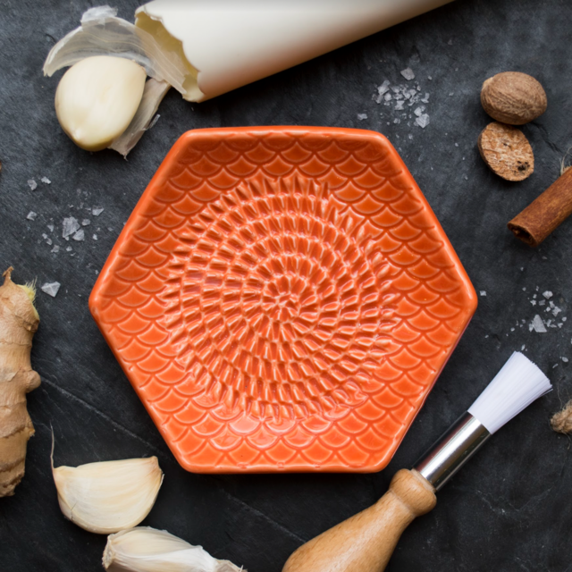 The Grate Plate Handmade Ceramic Grater (Includes Garlic Peeler & Brush)