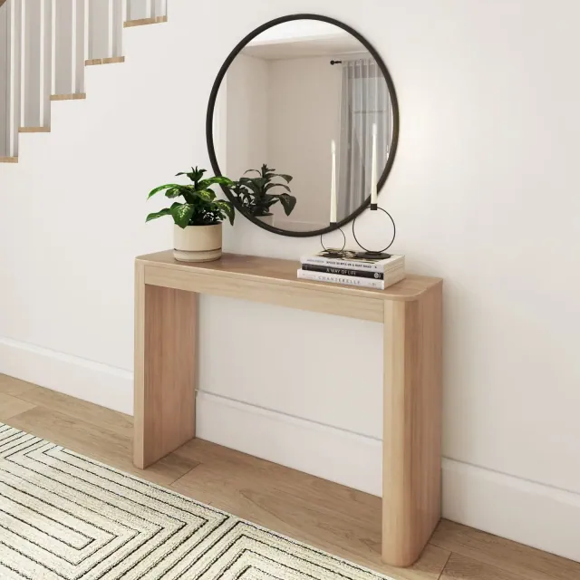 Plank+Beam 46" Solid Wood Console Table, Conture Rounded Edge Sofa Table, Narrow Entryway Table, Console Tables for Entryway, Blonde