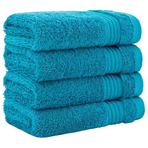 Luxury Turkish Cotton Washcloths for Easy Care, Extra Soft and Absorbent, Fingertip Towels, 4 Pack Washcloth Set by United Home Textile, Aqua Blue
