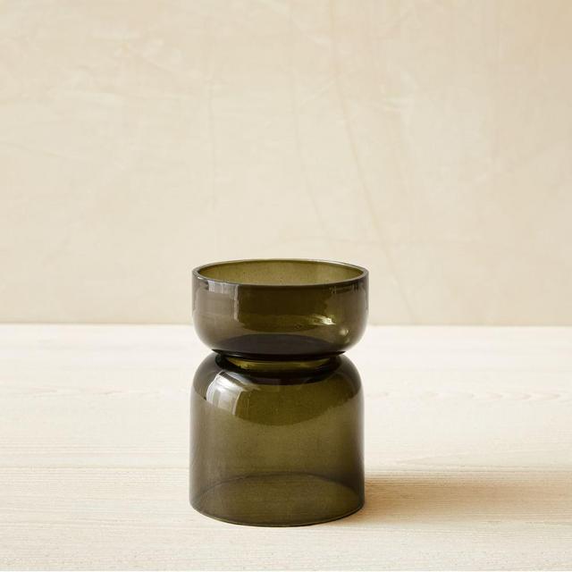 Foundations Glass Pillar Holders, Small Pillar Holder, Olive, Glass, 5 Inch Height