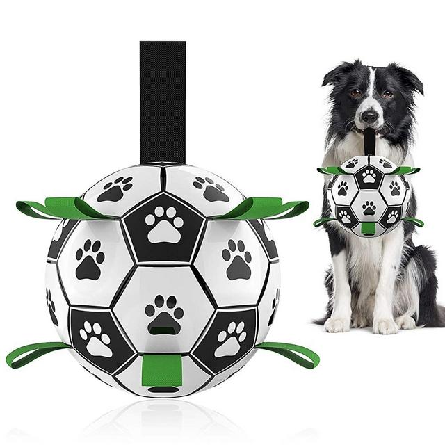 Dog Toys Soccer Ball with Grab Tabs, Interactive Dog Toys for Tug of War, Dog Tug Toy, Dog Water Toy, Durable Dog Balls for Small & Medium Dogs