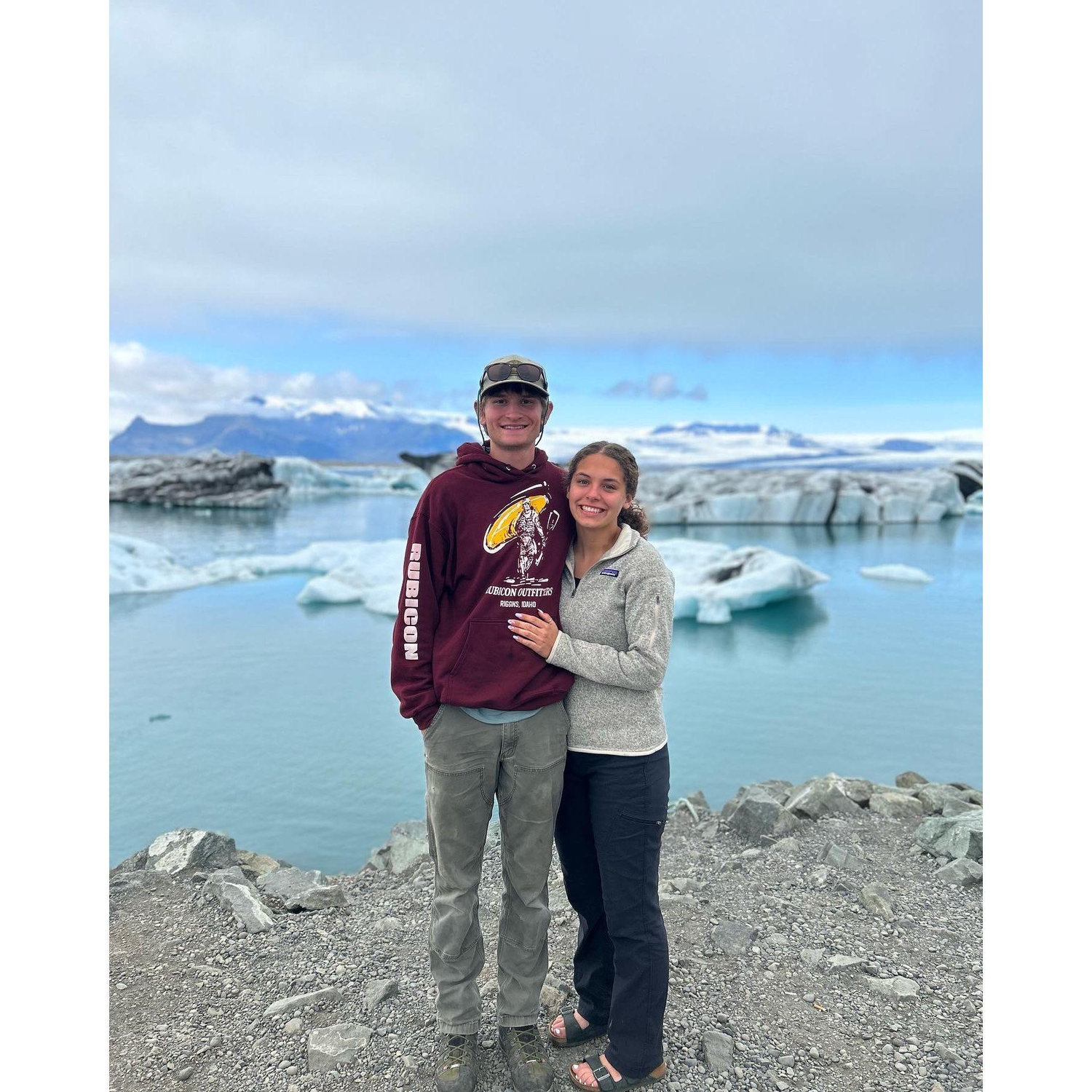 This photo was taken in Iceland. It was Angel's first time seeing a glacier! Her toes were so cold since she decided to wear Birkenstocks.