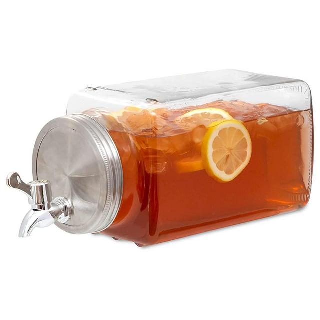 Ilyapa Glass Beverage Dispenser - 100% Leakproof Spigot Drink Dispenser, Perfect for Use Within Fridges - 0.75 Gallon, 3 Liter Jug Dispensers for Parties - Mason Jar Dispenser