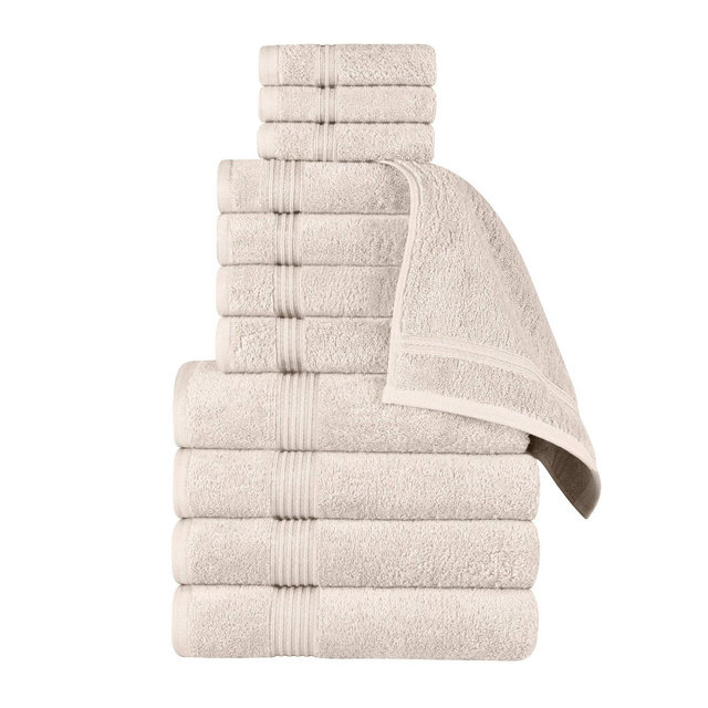 Premium Cotton Absorbent Luxury Weight 12 Piece Towel Set, Stone - Blue Nile Mills