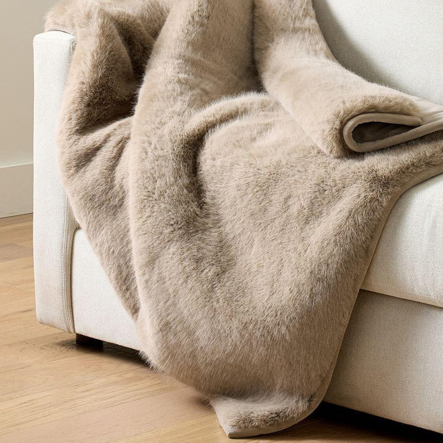 Faux Fur Mink Throw, Dove, 50" x 60"