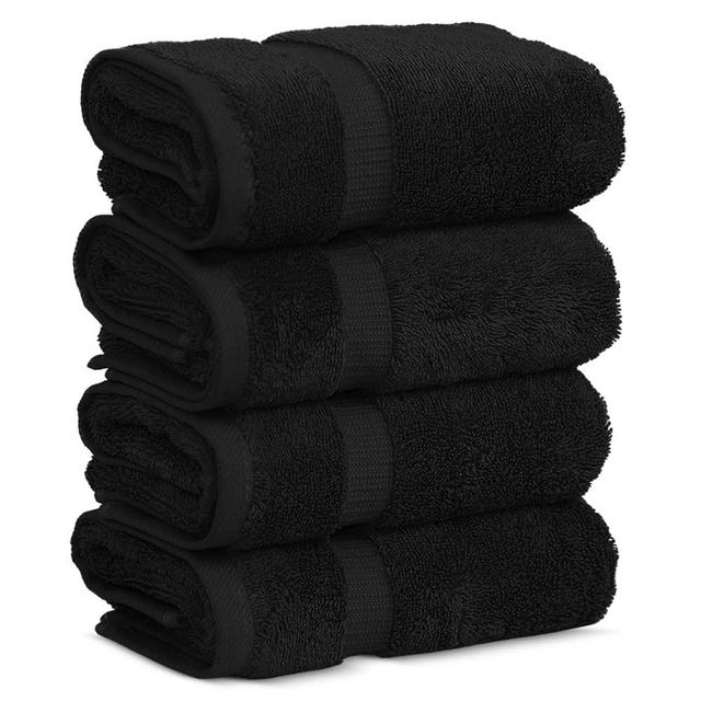 Chakir Turkish Linens 100% Cotton Premium Turkish Towels for Bathroom | 16'' x 30'' (4-Piece Hand Towel, Black)