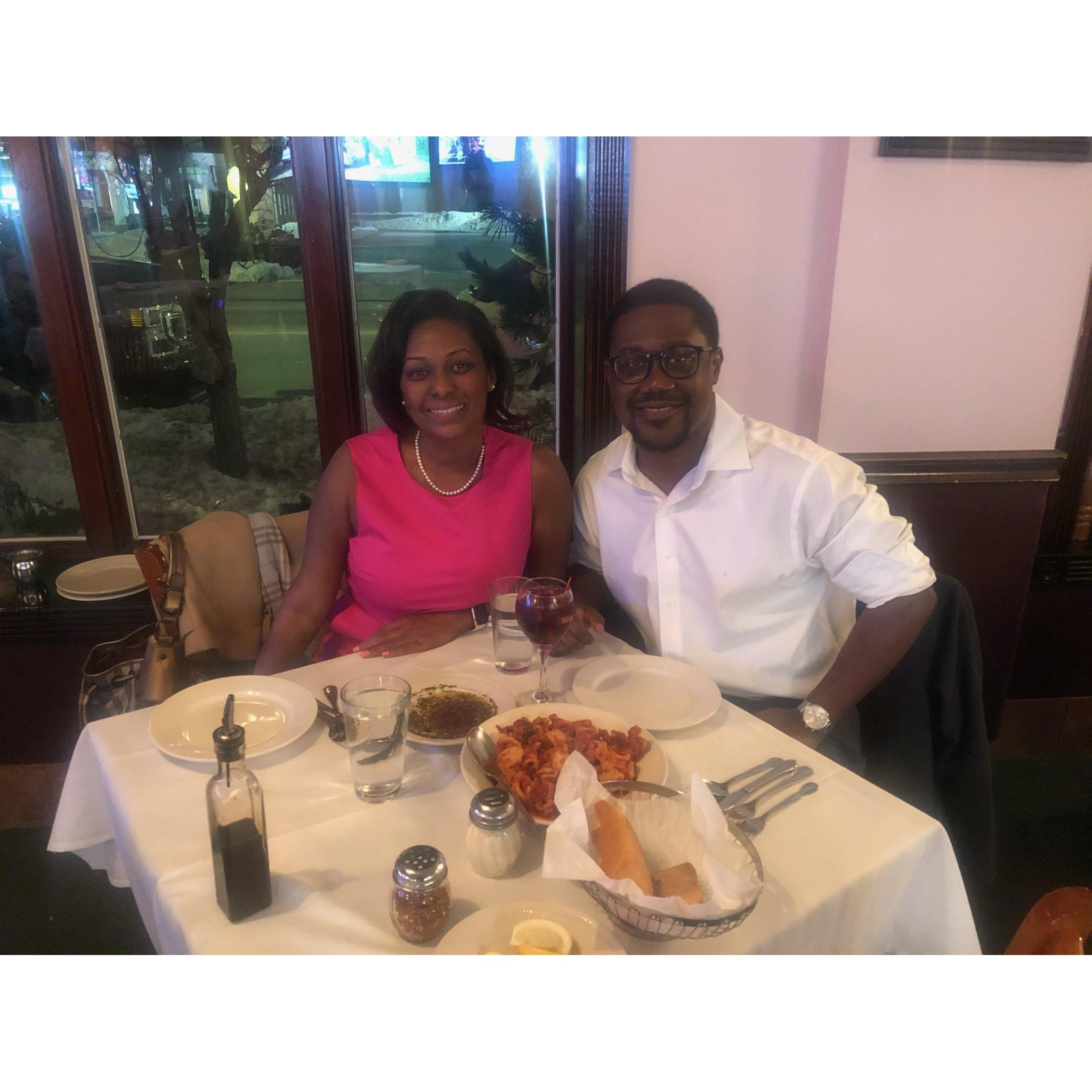 One of our many dinners together... we both love good food!