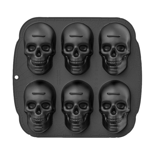 TinLeJa Skull Silicone Cake Pan, 6 Cavity Skull Cake Decoration Mold, Kitchen Supplies, Suitable for Halloween, Birthday Parties, etc