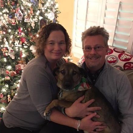 Family photo with our dog, Hope. We love Christmas!