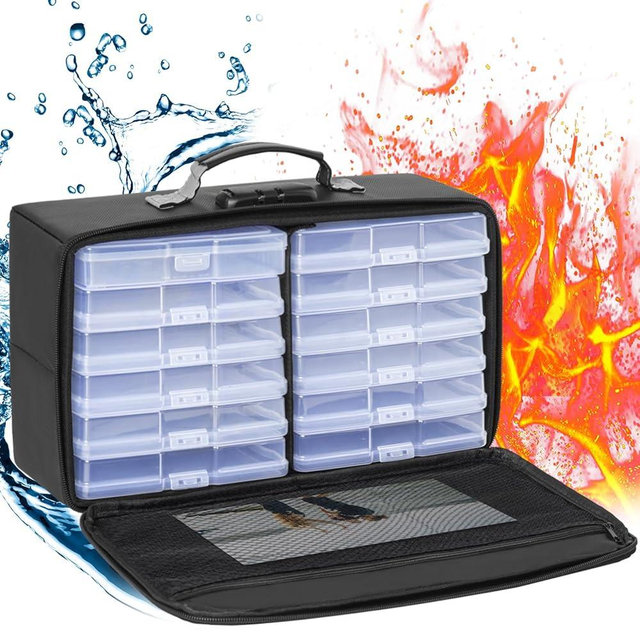 IBVIVIC Fire-resistant Photo Storage Box with 12 Inner 4" x 6" Photo Case(Clear),Photo Box Organizer with Lock