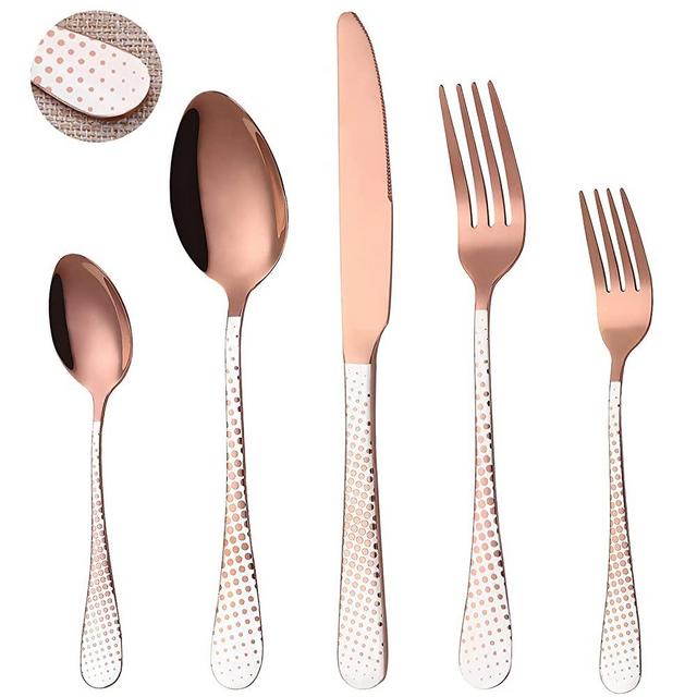PHILIPALA Rose Gold Silverware Set, 20-Piece Stainless Steel Flatware Cutlery Set Service for 4, Include Forks Knives and Spoons, Modern & Elegant Design, Mirror Finish and Dishwasher Safe