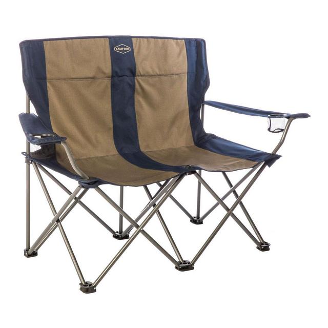 Kamp-Rite Portable 2 Person Double Folding Collapsible Outdoor Patio Lawn Beach Chair for Camping Gear, Tailgating, & Sports, 500LB Capacity, Navy/Tan