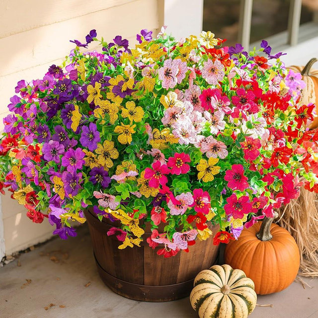 florisso Artificial Fake Plants Flowers for Outdoor Decoration, 12 Bundles Faux Silk Daisy Look Real UV Resistant for Outside Home Porch Patio Planter Decor